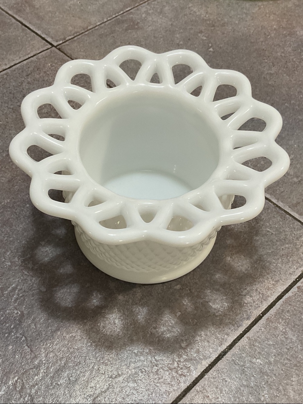 White Milk Glass Lace Edge Bowl